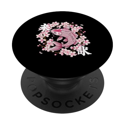 Koi Fisch Japanische Sakura Kirschblüte Pink Kanji Geschenk PopSockets Klebender PopGrip Koi Fisch Japanische Sakura Kirschblüte Pink Kanji Geschenk PopSockets Klebender PopGrip von Funny Graphic Tees Women Men Kids