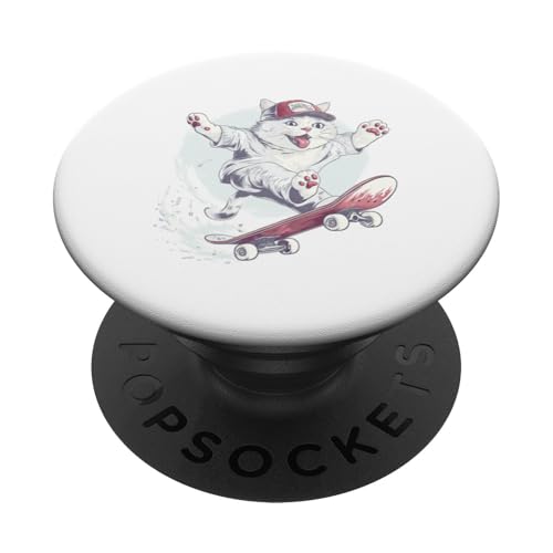 Skateboarding Cat Extreme Sports Kitty Skateboarder Geschenk PopSockets Klebender PopGrip Skateboarding Cat Extreme Sports Kitty Skateboarder Geschenk PopSockets Klebender PopGrip von Funny Graphic Tees Women Men Kids