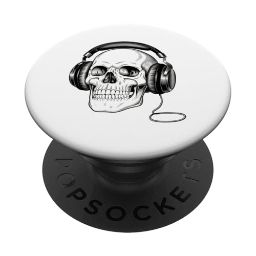 Totenkopf-Kopfhörer, cooles Skelett-Musik-Liebhaber, Geschenk PopSockets Klebender PopGrip von Funny Graphic Tees Women Men Kids