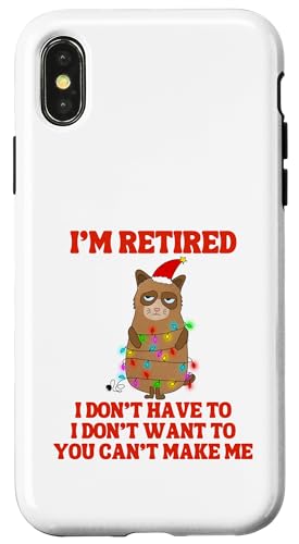 I'm Retired Weihnachtsbeleuchtung Katze Ruhestand Hülle für iPhone X/XS von Funny Retirement Gifts