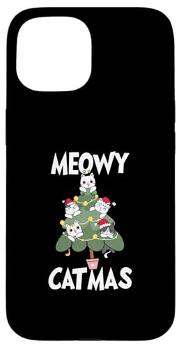Meowy Catmas Katzen-Weihnachtsbaum, für Mädchen und Jungen, lustiger Weihnachtsmann Hülle für iPhone 15 von Funny Santa Christmas Gifts