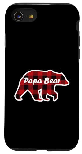 PAPA BEAR | Herren rot kariert Weihnachten Familie Punjabi Papa Geschenke Hülle für iPhone SE (2020) / 7 / 8 von Funny Santa Christmas Gifts