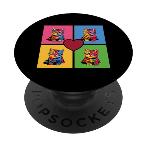 Pop Art Katzen - farbenfrohes Design für Katzenliebhaber PopSockets Klebender PopGrip von Funny animal kawaii