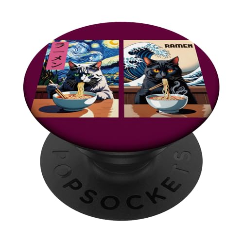 Ramen Fresskatzen - Sternennacht, Kanagawa-Welle PopSockets Klebender PopGrip von Funny animal kawaii