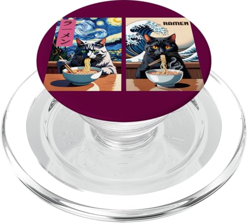 Ramen Fresskatzen - Sternennacht, Kanagawa-Welle PopSockets PopGrip für MagSafe Ramen Fresskatzen - Sternennacht, Kanagawa-Welle PopSockets PopGrip für MagSafe von Funny animal kawaii