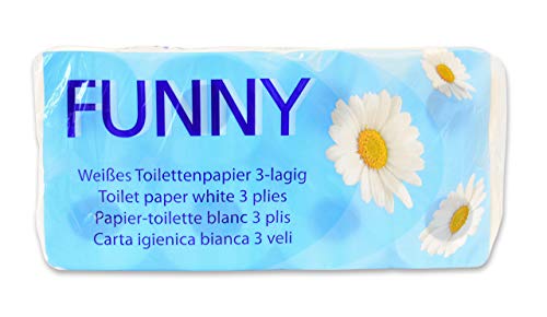 Funny AG-014 Toilettenpapier, 3-lagig, 250 Blatt, 9,5 cm x 11 cm, weiß, Einzelpackung mit 8 Rollen von Funny