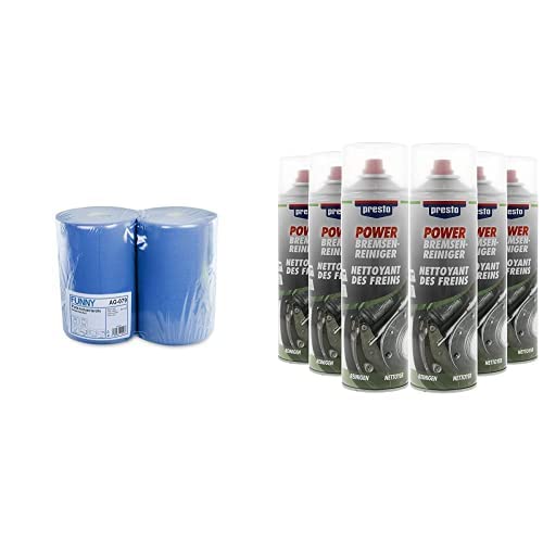 Funny AG-079 Putzpapierrollen, 3 lagig, Recycling Blau, Circa 36 cm, 500 Blatt, 2 Stück & presto 531583 SET POWER Bremsenreiniger 6 x 500 ml von Funny