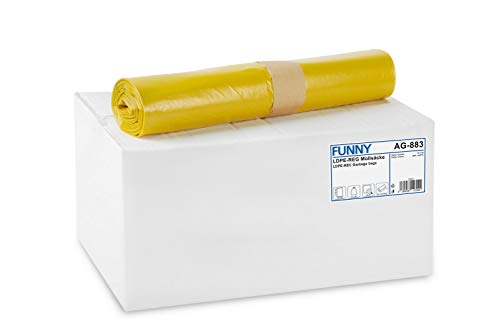 Funny AG-883 LDPE Regenerat Müllsäcke, Gelb, Gerollt, 120 l, Typ 60, 250 Stück von Funny