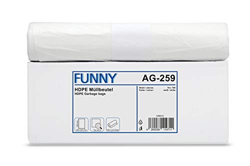 Funny HDPE Müllbeutel, weiss, circa 30 l, 1er Pack (1 x 1000 Stück) von Funny