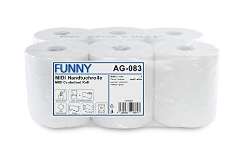 Funny Handtuchrolle, Innen- und Außenabwicklung 20 cm, 2 lagig, hochweiß, 450 Blatt, 1er Pack (1 x 6 Stück) von Funny