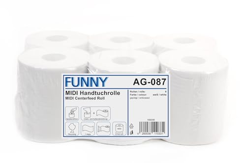 Funny Handtuchrolle, Innenabwicklung 20 cm, 1 lagig, Recycling weiß, 1er Pack (1 x 6 Stück) von Funny