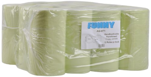 Funny Handtuchrolle mit Spezialkern, für Markenfreie Spendersysteme, 2 lagig grün, 23 cm, circa 57 m, 4er Kern, 1er Pack (1 x 12 Stück) von Funny
