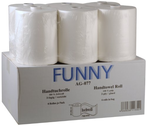 Funny Handtuchrolle mit Spezialkern, für Markenfreie Spendersysteme, 2 lagig hochweiß, 24 cm, circa 140 m, 5er Kern, 1er Pack (1 x 6 Stück) von Funny