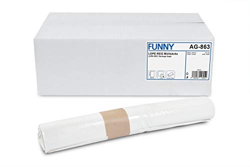 Funny LDPE Müllbeutel, 60 x 70 cm, weiß, extra stark circa 60 l, 1er Pack (10 x 25) 250 Stück von Funny