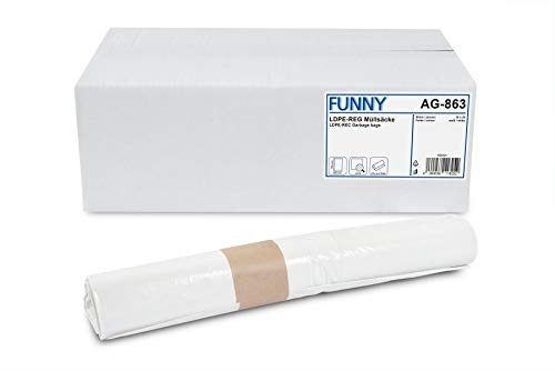 Funny LDPE Müllbeutel, 60 x 70 cm, weiß, extra stark circa 60 l, 1er Pack (1 x 250 Stück) von Funny