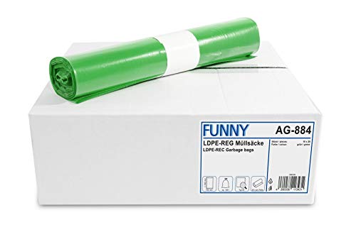 Funny LDPE-Regenerat Müllsäcke, grün, gerollt, 120 l, Typ 60, 1er Pack (1 x 250 Stück) von Funny