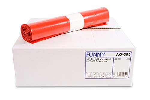Funny LDPE-Regenerat Müllsäcke, rot, gerollt, 120 l, Typ 60, 1er Pack (1 x 250 Stück) von Funny