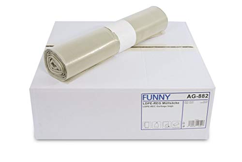 Funny LDPE-Regenerat Müllsäcke, transparent, gerollt, 120 l, Typ 60, 1er Pack (1 x 250 Stück) von Funny