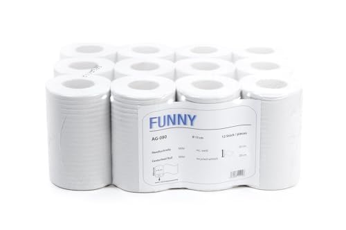 Funny Papierhandtuch-Rolle, Innenzug, 20 cm, 1-lagig, recycling weiss, Mini, 1er Pack (1 x 12 Stück) von Funny