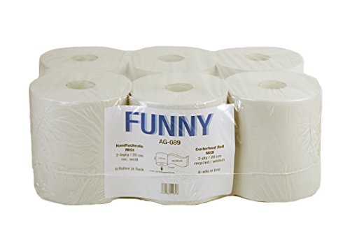 Funny Papierhandtuch-Rolle, Innenzug, 20 cm, 2-lagig, weiss, 1er Pack (1 x 6 Stück) von Funny