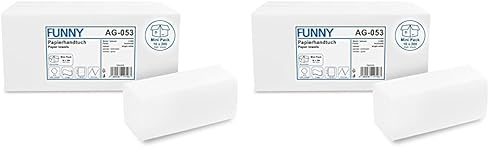 Funny Papierhandtücher 2-lagig, ZZ/V-Falz, 24 x 21 cm, hochweiße Handtücher,MINI Pack 2000 Blatt, AG-053 (Packung mit 2) von Funny