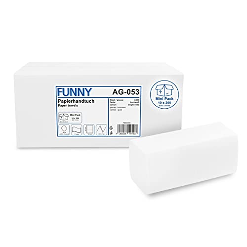 Funny Papierhandtücher 2-lagig, ZZ/V-Falz, 24 x 21 cm, hochweiße Handtücher,MINI Pack 2000 Blatt, AG-053 von Funny