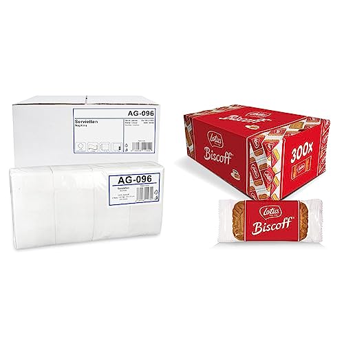 Funny Tafelserviette, 2 lagig, hochweiß 33 x 33 cm 1/8 Falz, 8er Pack (8 x 250 Stück) & Lotus Biscoff | Orginal Karamellisierter Keks | 300 Einzeln Verpackte Kekse | 1.875 kg (1er Pack) von Funny