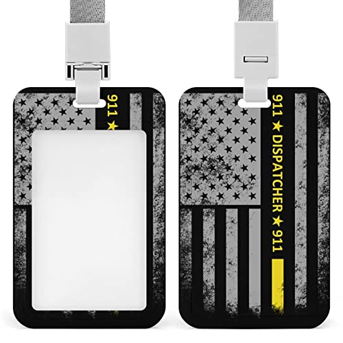 FunnyStar 911 Dispatcher Thin Gold Line Funny Vertical ID Badge Holder with Lanyard Printed for Men Women Office von FunnyStar