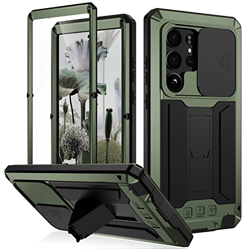 FW Samsung Galaxy S23 Metallhülle mit Schiebekamera-Abdeckung, eingebauter Displayschutz, Ganzkörper-Hybrid-S23-Hülle, Metallständer, Militär, robuste Rüstung, Silikonhülle für Mann und Frau (grün) FW Samsung Galaxy S23 Metallhülle mit Schiebekamera-Abdeckung, eingebauter Displayschutz, Ganzkörper-Hybrid-S23-Hülle, Metallständer, Militär, robuste Rüstung, Silikonhülle für Mann und Frau (grün) von FunnyWin