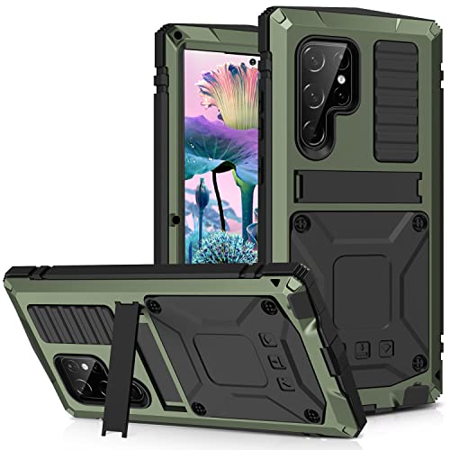 FunnyWin Metall-Schutzhülle für Samsung S23 Ultra, Aluminium, militärische Qualität, robuste Schutzhülle mit Metallständer, Displayschutzfolie, Vollabdeckung, für Samsung S23 Ultra (grün) von FunnyWin