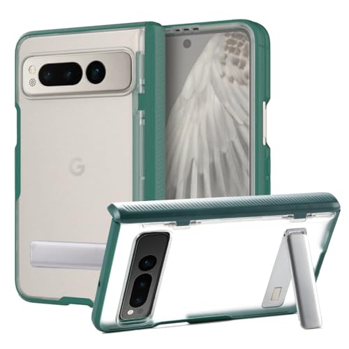 Google Pixel Klapp-Schutzhülle mit Metallständer, Scharnierschutz, klarer Hybrid-Acryl-TPU-Stoßfänger, stoßfest, militärisch, sturzsicher, integrierter weicher Displayschutz (Grün) von FunnyWin