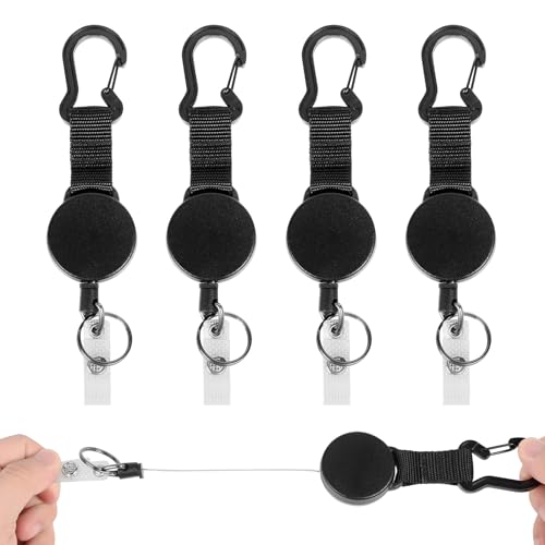 4 Stück Schlüsselanhänger Ausziehbar, Einziehbarer Ausweishalter Schlüsselrolle, Schlüsselband Ausziehbar, Ausweis mit Schlüsselring für Schlüssel, Kartenhalter und Gürtelclip von Funnytek