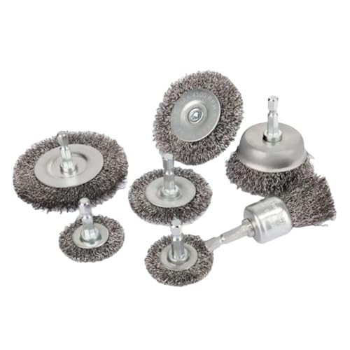 7 Stück Drahtbürste Bohrmaschine Winkelschleifer Set, Drahtbürsten Akkuschrauber Schleifbürste, Dratbürstenaufsatz Bohrmaschine, mit Sechskantstange, für Bohrmaschine, Korrosion, Entgraten von Funnytek