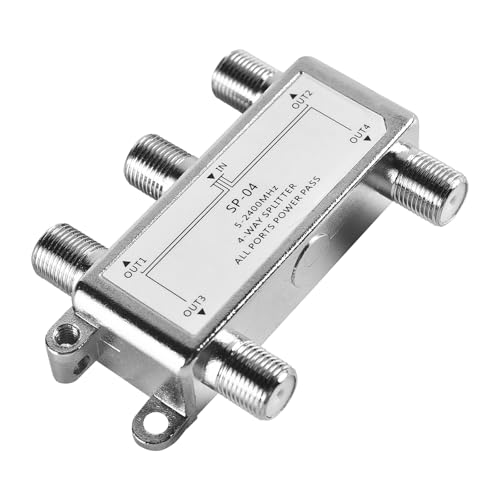 SAT/BK Splitter, 5-2400 MHz 4-Fach Splitter (4-Wege) Satelliten-Verteiler für TV & Radio, HDTV/UHD 4K, DVB-S/S2, DVB-T/T2, DVB-C/C2, SAT Splitter 4 Ausgänge von Funnytek