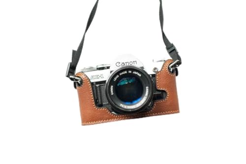 Handgefertigt aus echtem echtem Leder halbe Kamera Tasche Hülle für Canon AE-1 Gelb Braun von Funper
