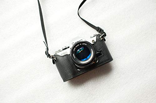 Handgefertigt aus echtem echtem Leder halbe Kamera Tasche Hülle für Canon AE-1P (mit Handgriff) schwarz von Funper
