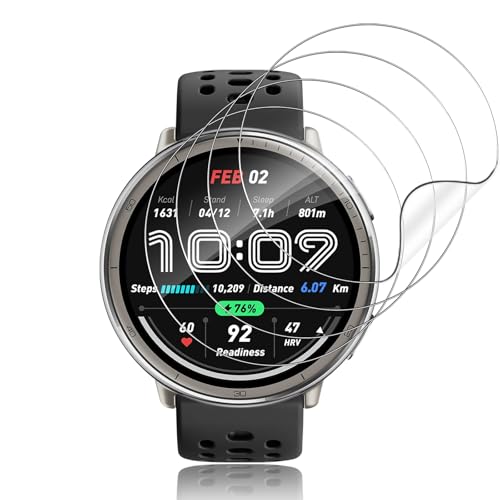 Funrae 4 Stücke Schutzfolie Kompatibel mit Amazfit Active 2 für Panzerglas, [Flexible Folie] Soft Blasenfreie HD TPU Anti-Kratz Displayschutzfolie Wasserdicht Displayschutz Film von Funrae