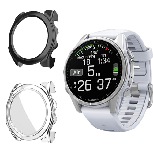 Funrae Hard Hülle Kompatibel mit Garmin Fenix 8 43mm Hartglas Schutzhülle [2 Stück], Rundum Stoßfeste Schutzhülle mit HD Displayschutz, Kratzfeste Ultradünner Schutz Case - Schwarz&Transparent von Funrae