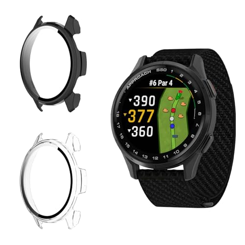Funrae Hülle Kompatibel mit Garmin Approach S50 [2 Stück], PC Gehäuse mit Hartglas Displayschutz Schutzhülle Vollschutz Kratzfest Ultradünner Puffer Schutz Case - Schwarz&Transparent von Funrae
