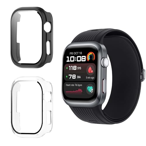Funrae Hülle Kompatibel mit Huawei Watch D2 [2 Stück], PC Gehäuse mit Hartglas Displayschutz Schutzhülle Vollschutz Kratzfest Ultradünner Puffer Schutz Case - Schwarz&Transparent von Funrae