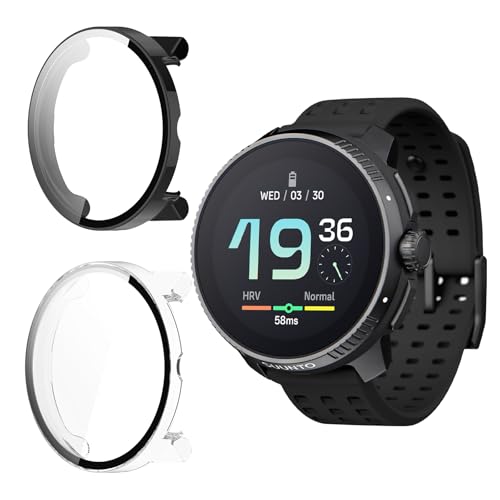 Funrae Hülle Kompatibel mit Suunto Race [2 Stück], PC Gehäuse mit Hartglas Displayschutz Schutzhülle Vollschutz Kratzfest Ultradünner Puffer Schutz Case - Schwarz&Transparent von Funrae
