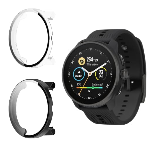 Funrae Hülle Kompatibel mit Suunto Race S [2 Stück], PC Gehäuse mit Hartglas Displayschutz Schutzhülle Vollschutz Kratzfest Ultradünner Puffer Schutz Case - Schwarz&Transparent von Funrae