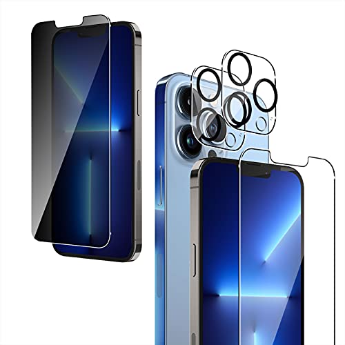 Funrae Kompatibel mit iPhone 13 Pro Max Displayschutzfolie + Privacy Schutzfolie + 3D Kamera Hartglas, [1+1+2 Stück] 9H Härte HD Blickschutzfolie Sichtschutz Anti-Spy Anti Peeping Folie von Funrae
