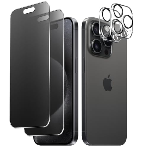 Funrae Matte Sichtschutz Schutzfolie Kompatibel mit iPhone 15 Pro Max für Panzerglas + Kameraschutz[2+2 Stück], 9H Anti Fingerabdrücke Matt Anti-Spy Folie, Blendschutz Privacy Anti-Spähen Schutzglas von Funrae