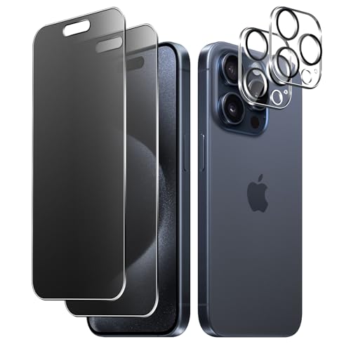 Funrae Matte Sichtschutz Schutzfolie Kompatibel mit iPhone 15 Pro für Panzerglas + Kameraschutz[2+2 Stück], 9H Anti Fingerabdrücke Matt Anti-Spy Folie, Blendschutz Privacy Anti-Spähen Schutzglas von Funrae