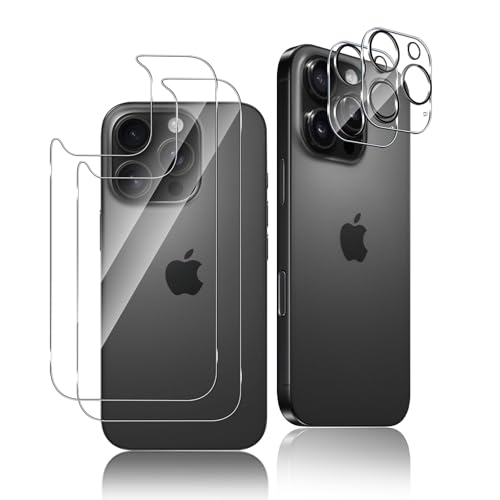 Funrae Rückseite Schutzfolie für iPhone 16 Pro Max 6.3" für Panzerglas Rückseite mit Kameraschutz [2+2 PCS], 9H Härte Zurück Glasfolie, Hinten Schutzglas HD Klar Anti-Kratzen Back Film Kamera Folie von Funrae