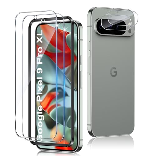 Funrae Schutzfolie für Google Pixel 9 Pro XL für Panzerglas, 2 PCS 9H Härte Displayschutzfolie und 2 PCS Kameraschutz, Unterstützt Fingerabdruck-ID, HD Folie Schutzglas [Handyhülle Freundlich] von Funrae