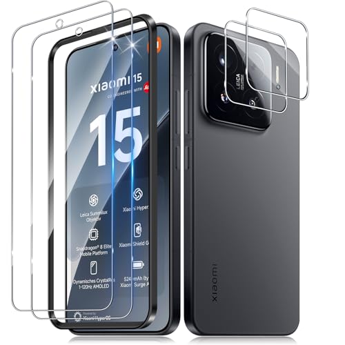 Funrae Schutzfolie für Panzerglas für Xiaomi Mi 15 5G mit Kameraschutz [2+2 PCS], Unterstützt Fingerabdruck-ID und Temperatursensoren, 9H Härte 0.33MM Displayschutz HD Folie Schutzglas von Funrae