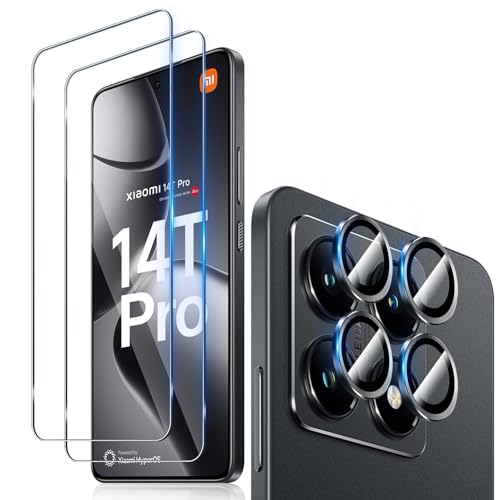 Funrae Schutzfolie für Xiaomi 14T Pro/Mi 14T Pro für Panzerglas, 2 Stück 0.33MM 9H Härte Folie und 1 Stück Ultra-Klar Kameraschutz (Schwarz), HD Anti-Kratzen Displayschutz, Anti-Bläschen Schutzglas von Funrae