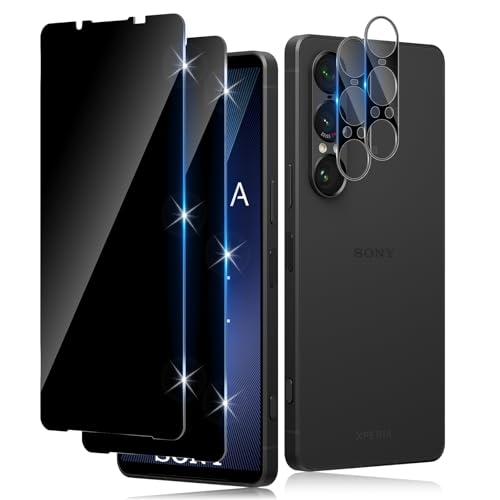 Funrae Sichtschutz Schutzfolie für Sony Xperia 1 VII 5G für Panzerglas mit HD Schwarz Kameraschutz [2+2 Stück], 9H Härte Privacy Kratzfest Anti-Spy Displayschutzfolie Anti Peeping Gehärtetem Folie von Funrae